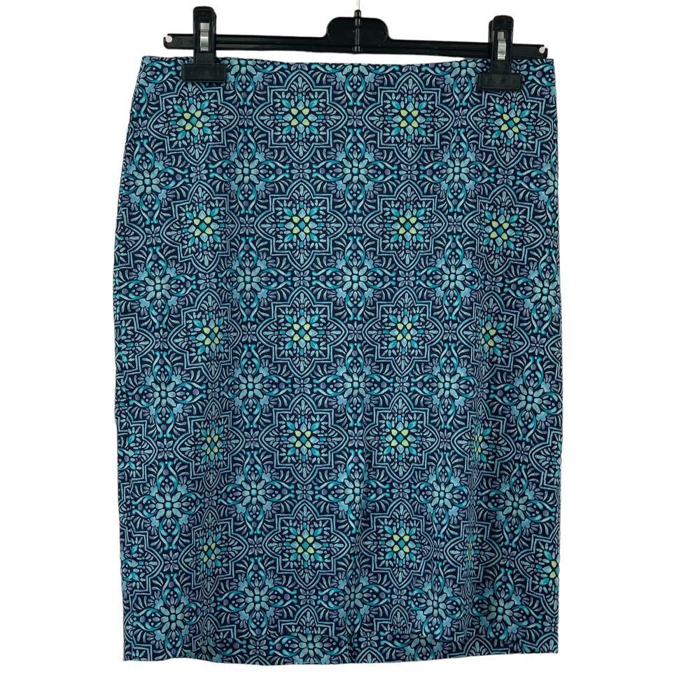 Talbots Petite Women's Geometric Print Pencil Skirt‎ Navy Blue Green Size 10P